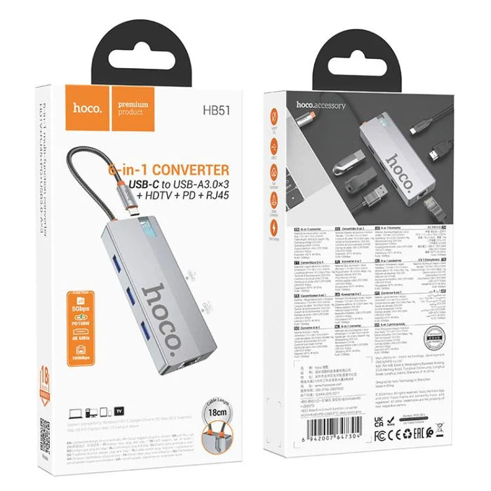 HOCO - 6-in-1 Type-C Multiport Adapter (HDTV+RJ45+PD+USB3.0*3)
