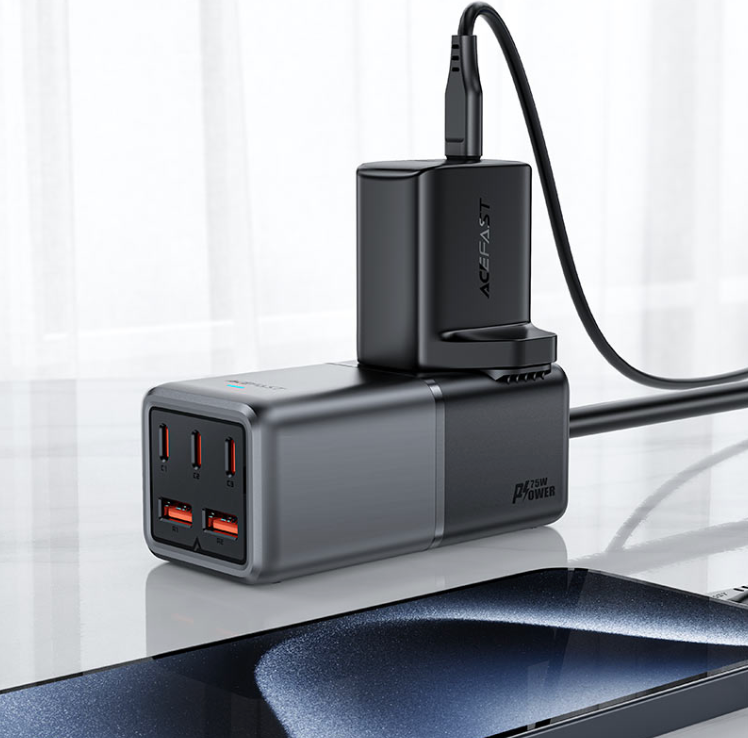 AceFast 75W 5-Port USB-C / USB-A 3-Pin Desktop Fast Charger
