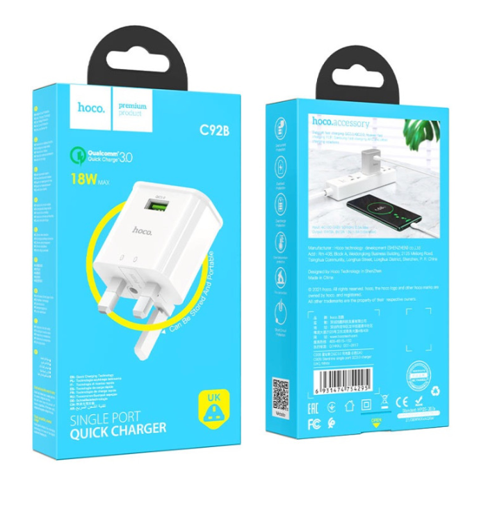 Hoco C92B QC3.0 Wall Charger Adaptor