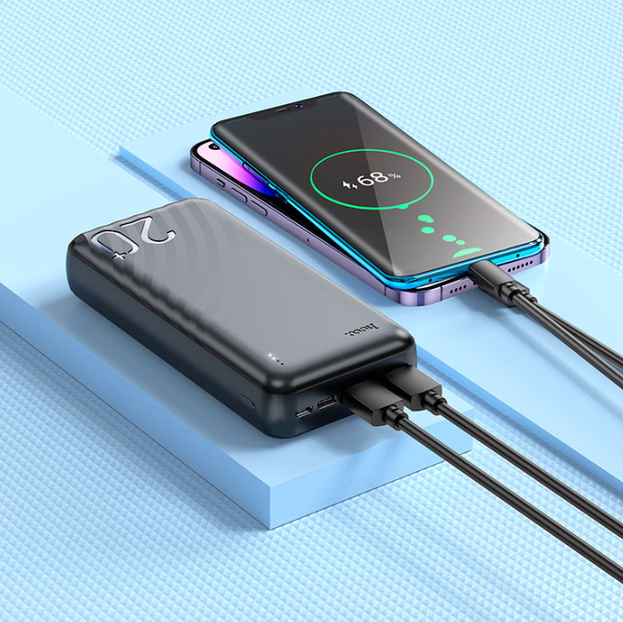 HOCO J123A 20000mAh portable power bank in black.