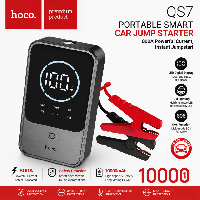 HOCO QS7 grey 10000mAh car jump starter.