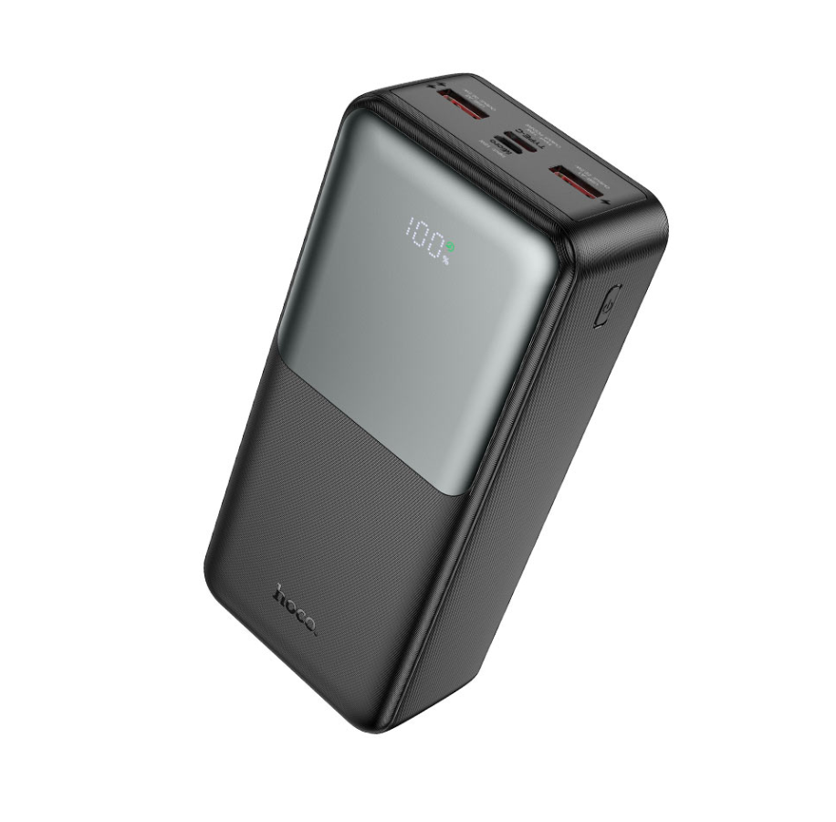 HOCO J136B 30000mAh portable power bank in black for smartphones, tablets and USB-powered devices.