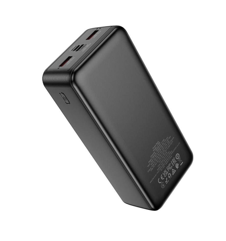 HOCO J136B 30000mAh portable power bank in black for smartphones, tablets and USB-powered devices.