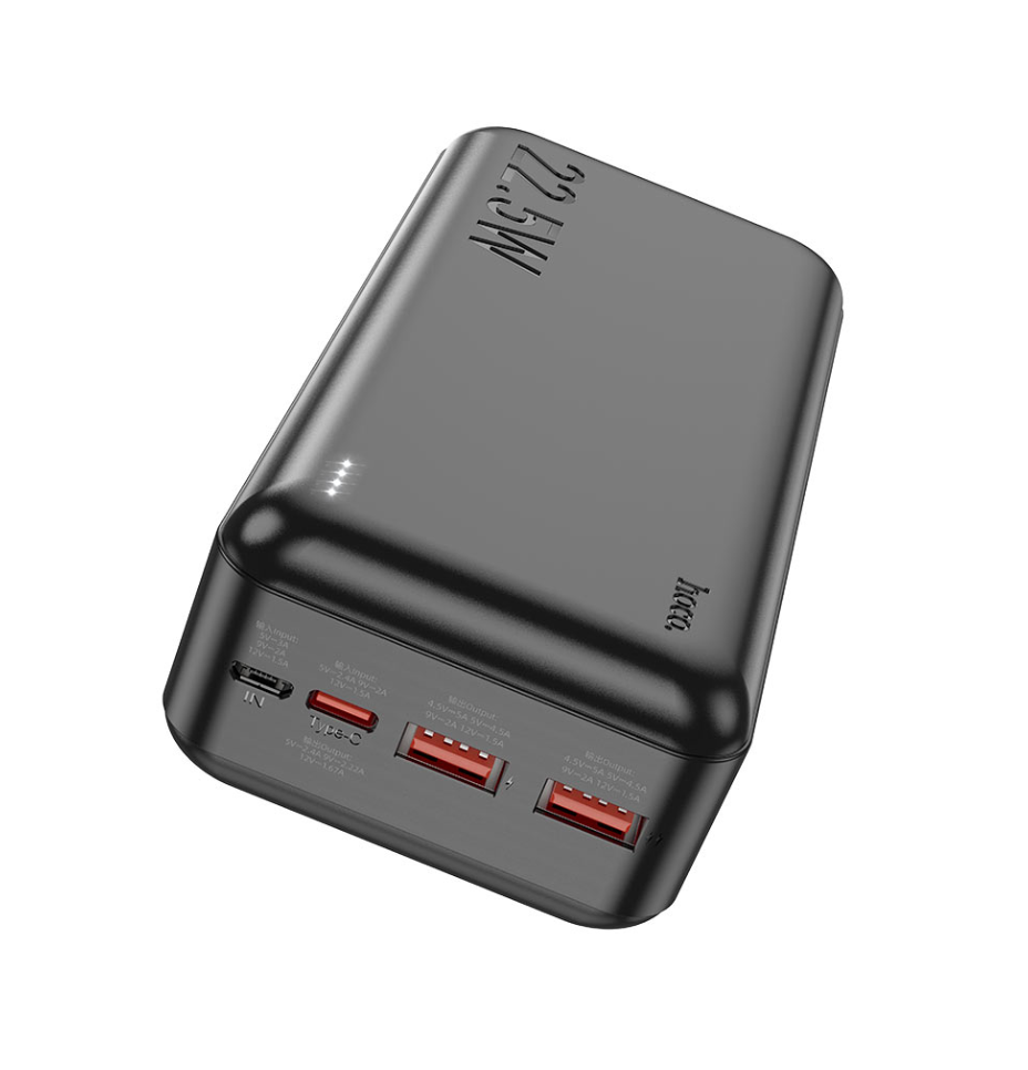 HOCO J101B 30000mAh portable black power bank.