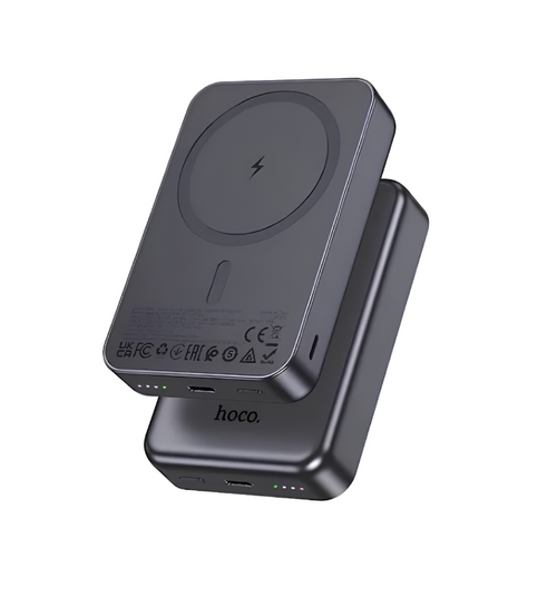 HOCO J100A wireless portable power bank in black.
