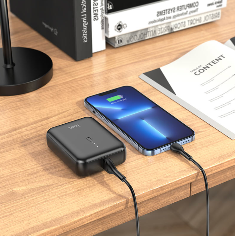 HOCO J96 5000mAh compact portable power bank in black.