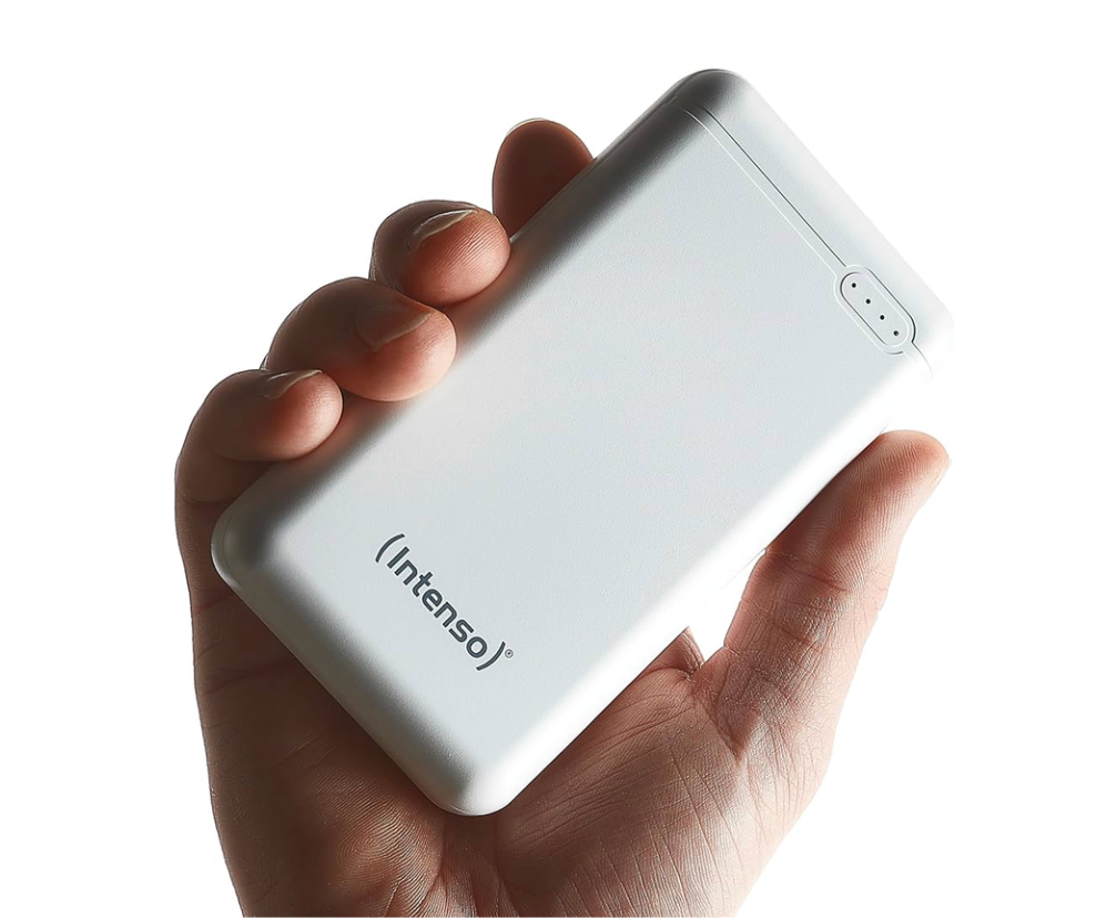 Intenso XS20000 compact power bank held in the palm of a hand for scale