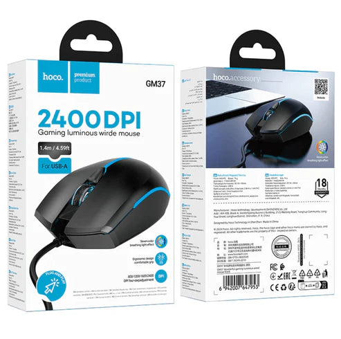 HOCO - GM37 Luminous Gaming Mouse RGB Wired 800-2400 DPI White